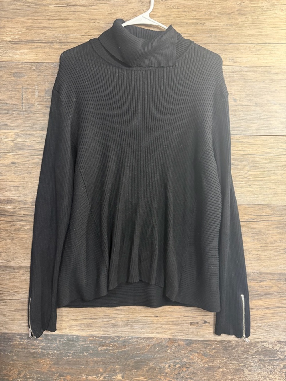 Retrology Classic Black Ribbed Cowl Neck Sweater with Sleeve Zippers